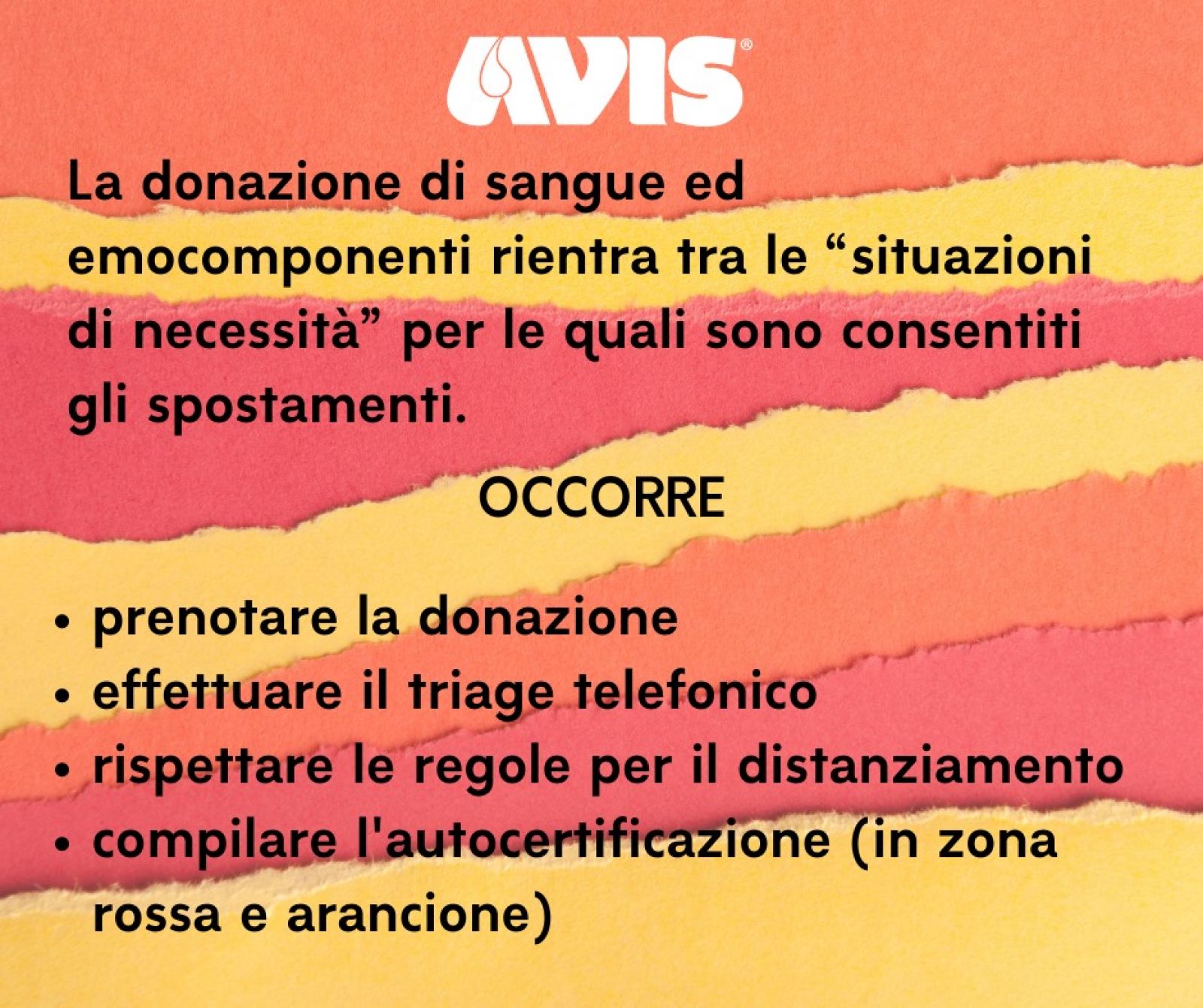 Covid-19: la nuova autocertificazione per i donatori nelle zone rosse e arancioni