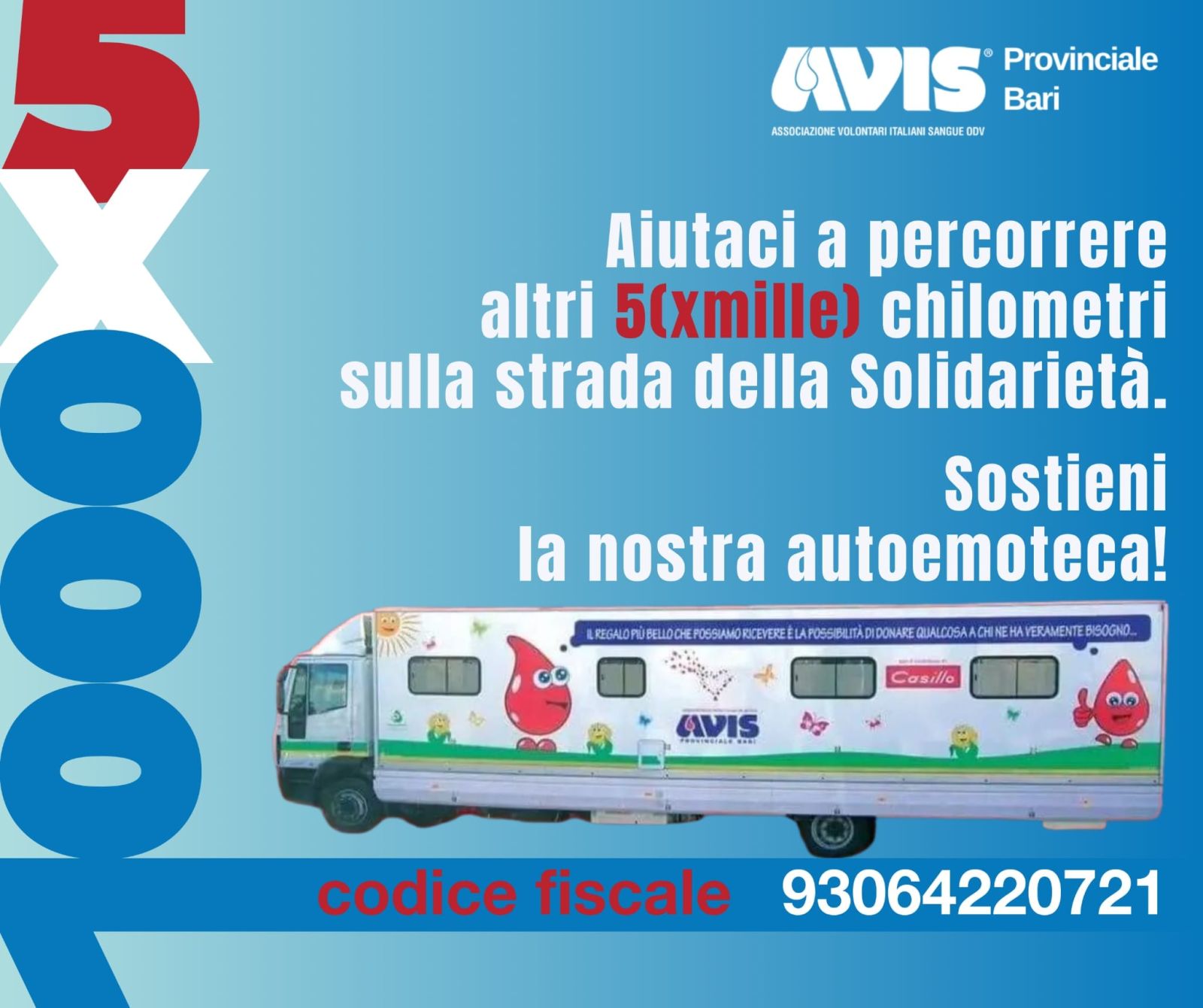 Dona il 5xmille ad Avis Provinciale Bari
