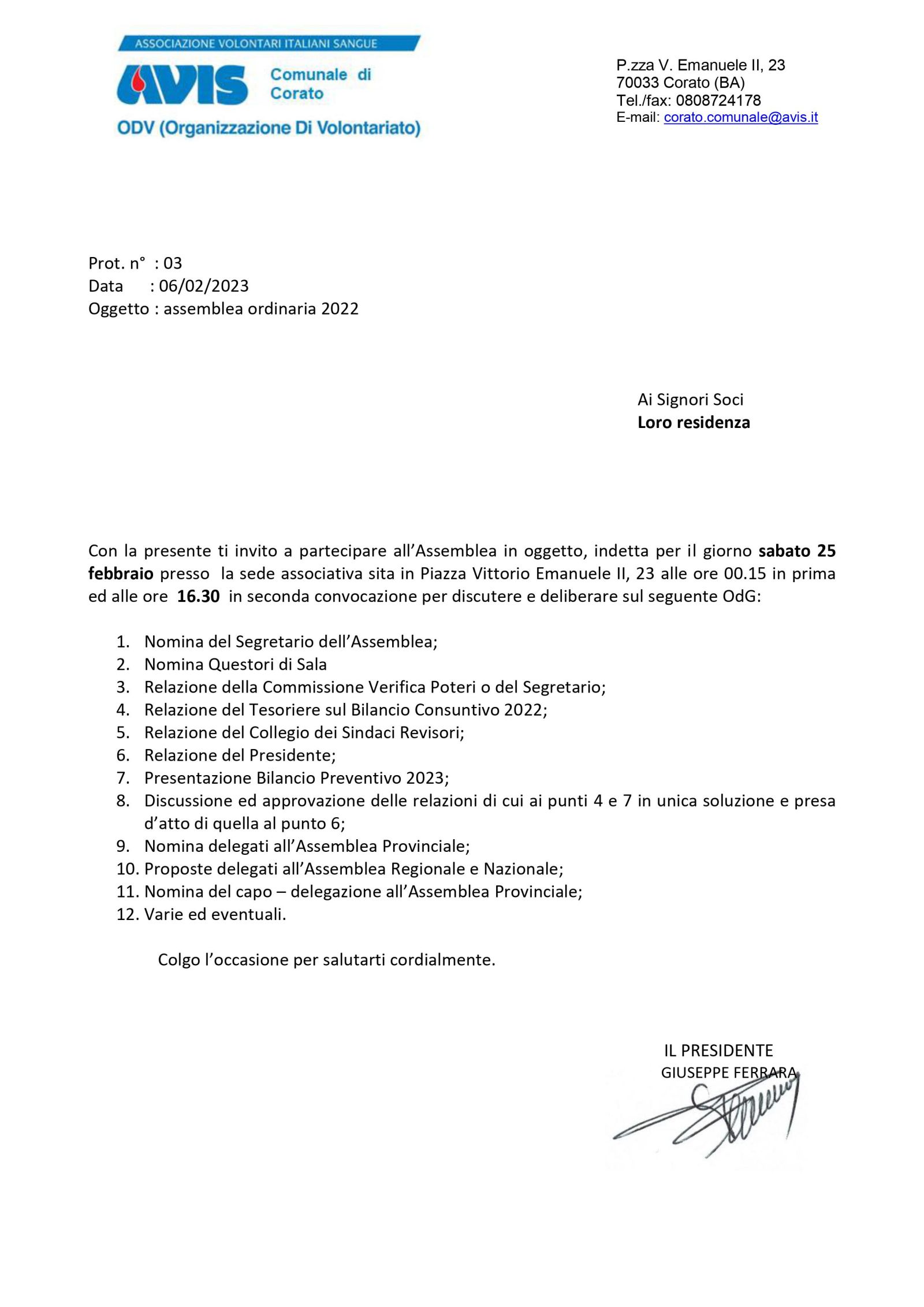 CONVOCAZIONE ASSEMBLEA ANNUALE ORDINARIA SOCI 2022