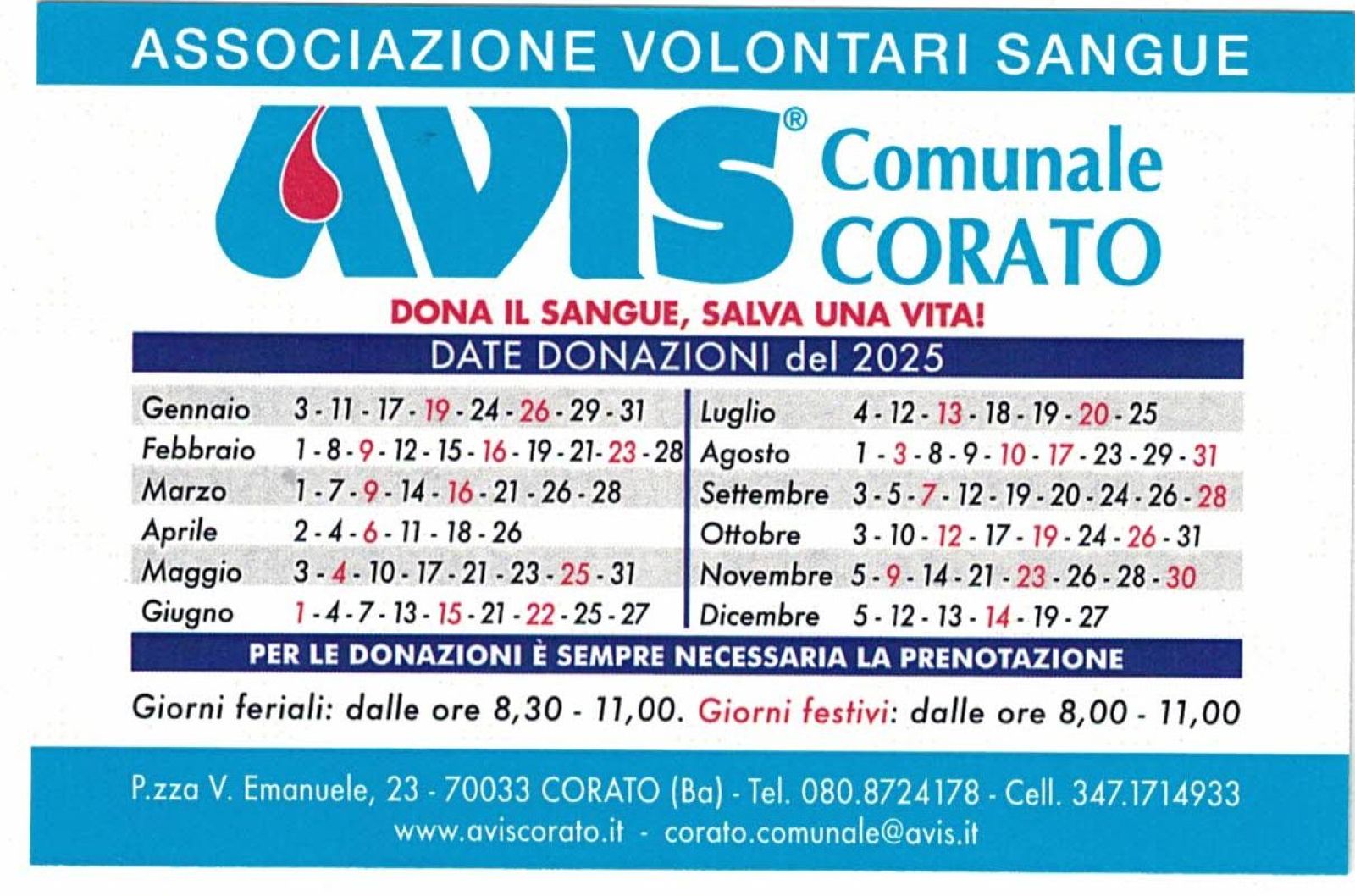 Calendario Donazioni 2025