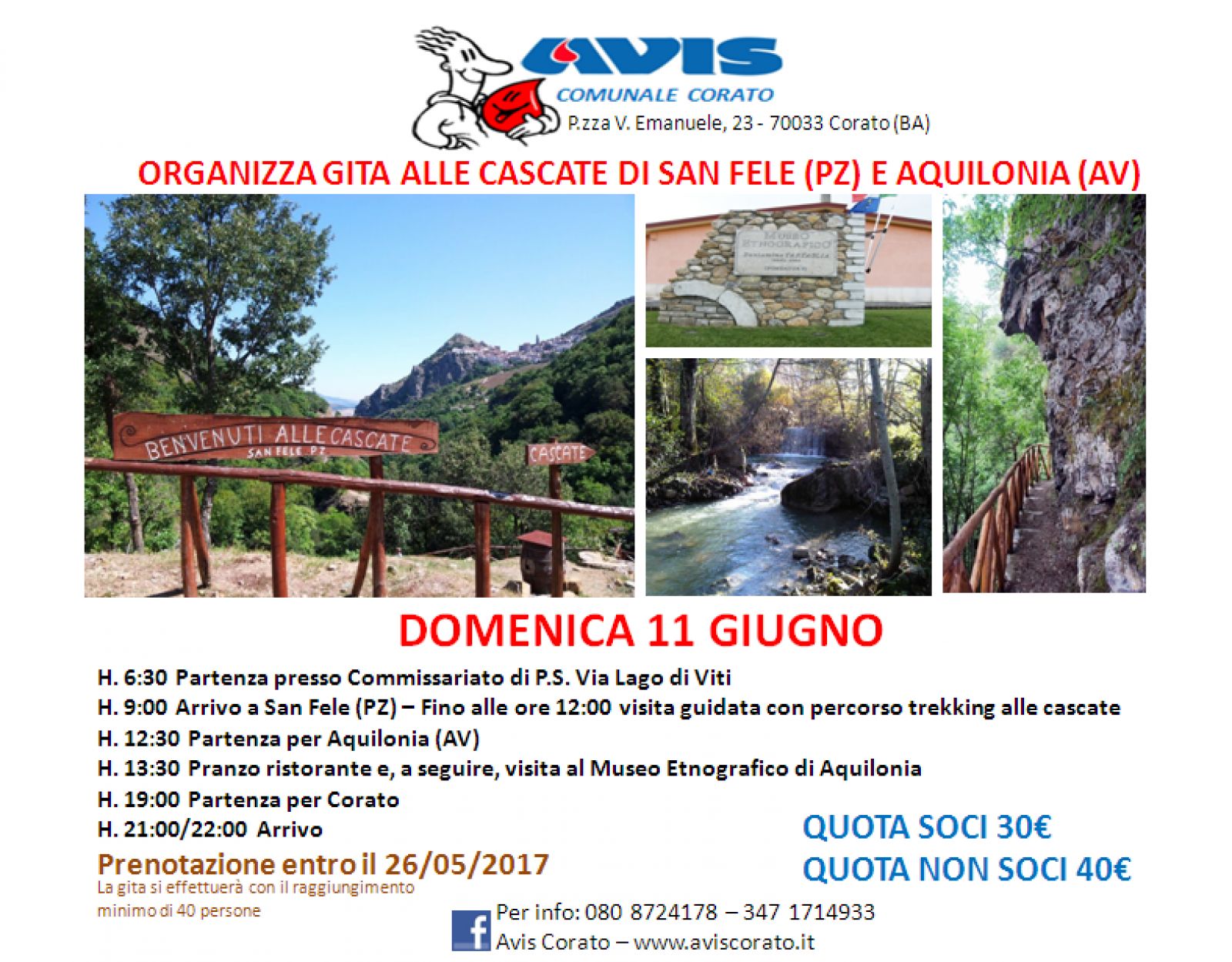AVIS CORATO ORGANIZZA GITA ALLE CASCATE DI SAN FELE (PZ) E AQUILONIA (AV)